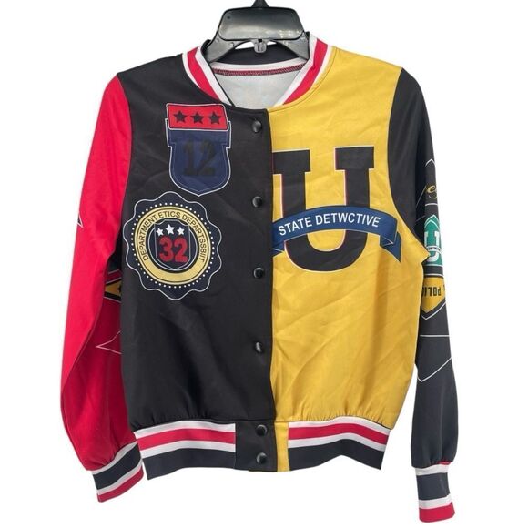 Women’s Colorblock Snap Front Lightweight 90s Letterman Varsity Jacket Small - Picture 1 of 12